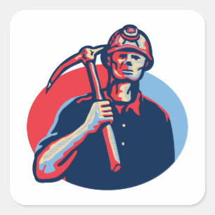 Steenkool Miner Pick Ax Retro Vierkante Sticker