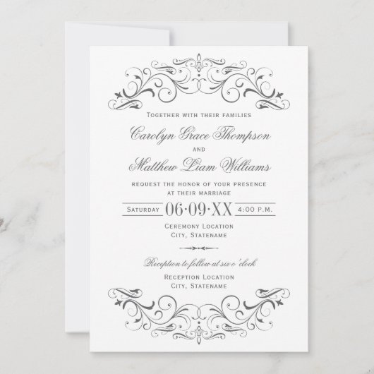 steenkoolgrijze bruiloft kaart (Voorkant)