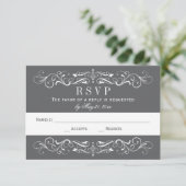  steenkoolgrijze bruiloft RSVP kaartje (Staand voorkant)