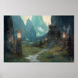 Steenpad dat door de heilige vallei naar de schrij poster