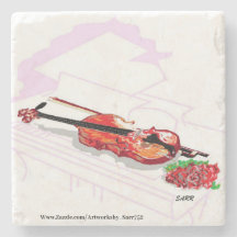 Steenstaaf Onderzetter: Piano, Violin met Roos