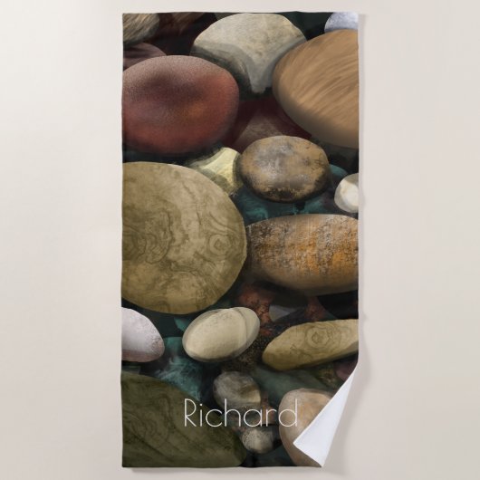 Steentjes en naam strandlaken (Voorkant)