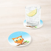 Steenuil op een tak zandsteen onderzetter (Zijkant)