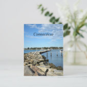 steenwand door een haven in Connecticut Briefkaart (Staand voorkant)