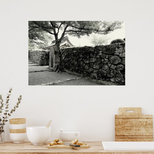 Steenwand en Japanse poort Poster (Keuken)