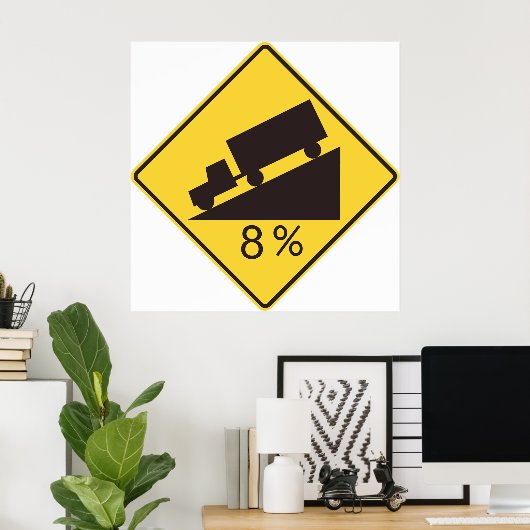 Steep Grade Traffic Sign Trucking Hauling Caution Poster (Thuiskantoor)