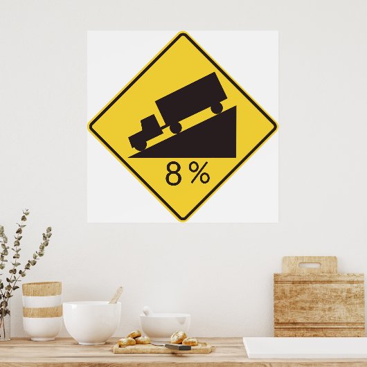 Steep Grade Traffic Sign Trucking Hauling Caution Poster (Keuken)