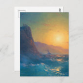 Steep rocky coast and a rough sea at sunset briefkaart (Voorkant / Achterkant)