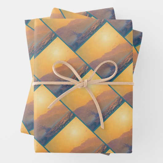 Steep rocky coast and a rough sea at sunset inpakpapier vel (In situ)