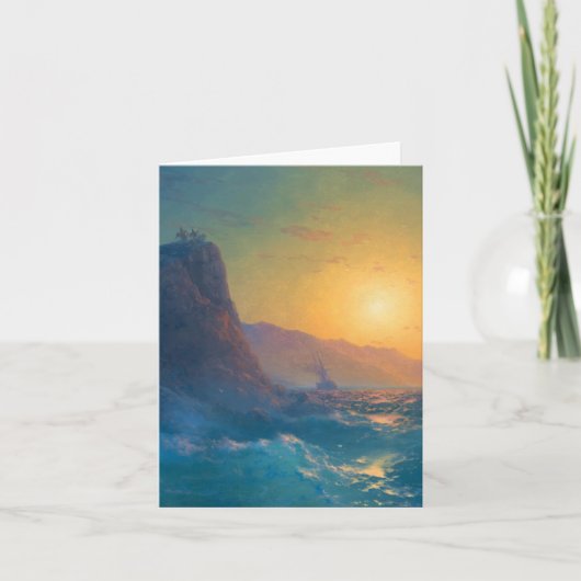 Steep rocky coast and a rough sea at sunset kaart (Voorkant)