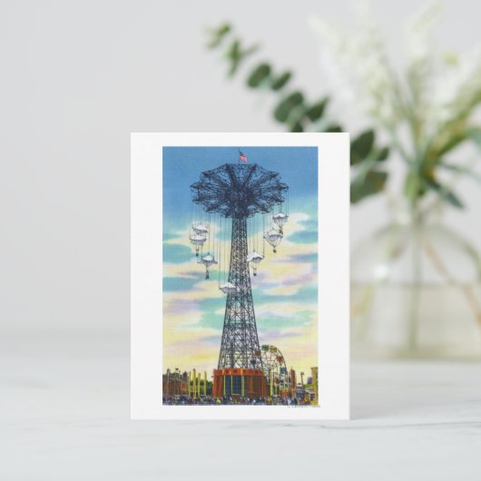 Steeplechase Park Parachute Jump Day Scene Briefkaart (Staand voorkant)