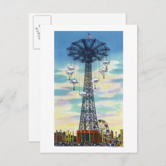 Steeplechase Park Parachute Jump Day Scene Briefkaart (Voorkant / Achterkant)