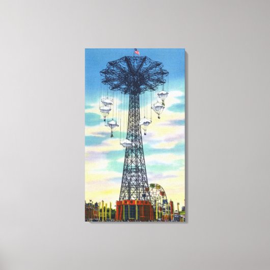 Steeplechase Park Parachute Jump Day Scene Canvas Afdruk (Voorkant)