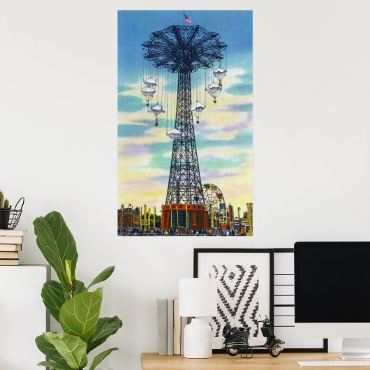 Steeplechase Park Parachute Jump Day Scene Poster (Thuiskantoor)