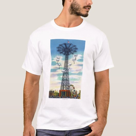 Steeplechase Park Parachute Jump Day Scene T-shirt (Voorkant)