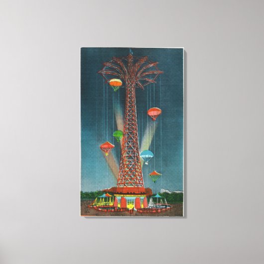 Steeplechase Park Parachute Jump Uitzicht bij nach Canvas Afdruk (Voorkant)