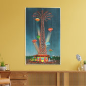 Steeplechase Park Parachute Jump Uitzicht bij nach Canvas Afdruk (Insitu (Woonkamer))