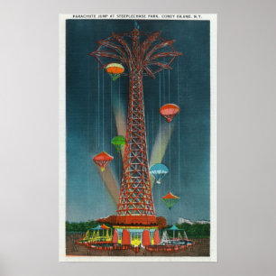 Steeplechase Park Parachute Jump Uitzicht bij nach Poster