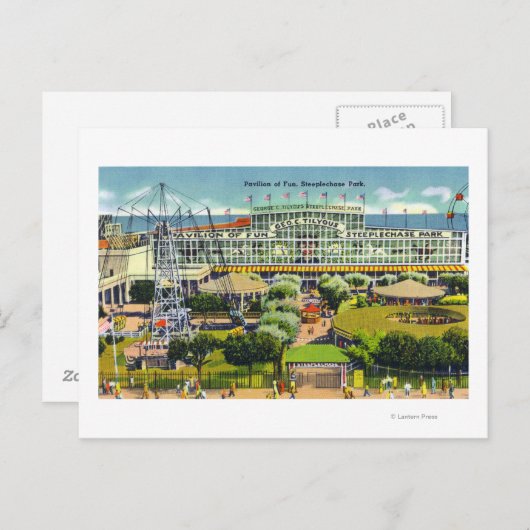 Steeplechase Park Uitzicht Pavilion of Fun Briefkaart (Voorkant / Achterkant)