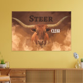 'Steer Clear' Longhorn Stretched Canvas Print (Insitu (Woonkamer))
