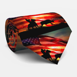 Steer Roping Cowboy and Horse met Amerikaanse vlag Stropdas