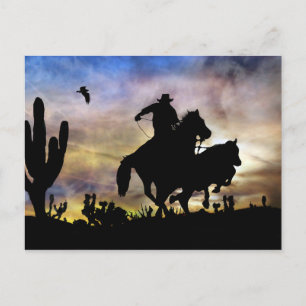 Steer Roping Cowboy and Horse Southwestern Desert Briefkaart