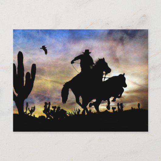 Steer Roping Cowboy and Horse Southwestern Desert Briefkaart (Voorkant)