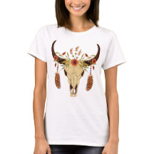 Steer Skull met Flowers en Feathers