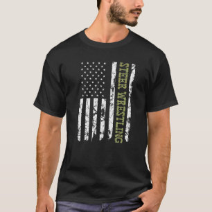 Steer Wrestling Patriottische Amerikaanse vlag Rod T-shirt