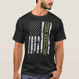 Steer Wrestling Patriottische Amerikaanse vlag Rod T-shirt