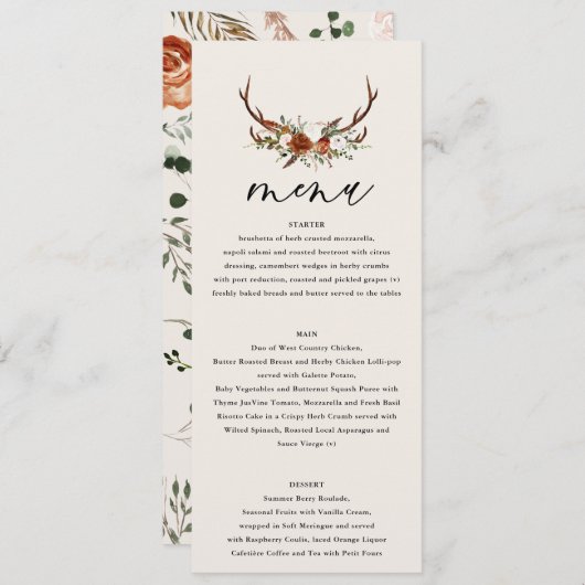 Steg Roestterracotta floral rustige moderne Menu (Voorkant / Achterkant)