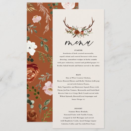 Steg Roestterracotta floral rustige moderne Menu (Voorkant / Achterkant)