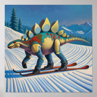 Stego-Slopes: Skiën Stegosaurus Wandkunst Poster