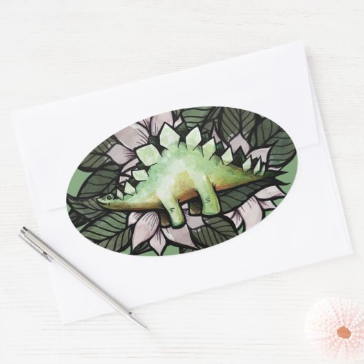 Stegosaur Dinosaur Flower Dinosaurs Ovale Sticker (Envelop)