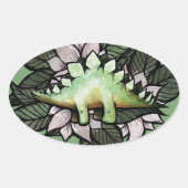 Stegosaur Dinosaur Flower Dinosaurs Ovale Sticker (Voorkant)