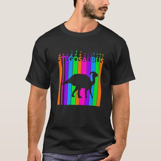 Stegosaurus Animal Rainbow Bubble With Silhouette T-shirt (Voorkant)