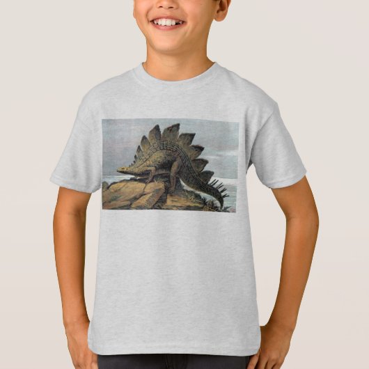 Stegosaurus Dinosaur Antiek Print T-shirt (Voorkant)