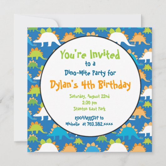 Stegosaurus Dinosaur Birthday Party Invitations Kaart (Voorkant)