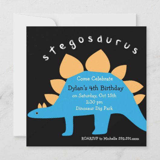 Stegosaurus Dinosaur Birthday Party Invitations Kaart (Achterkant)