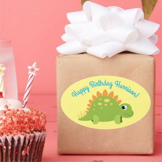 Stegosaurus Dinosaur Birthday Party Ovale Sticker (Feest)
