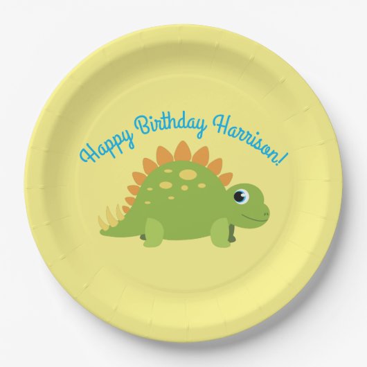 Stegosaurus Dinosaur Birthday Party Papieren Bordje (Voorkant)