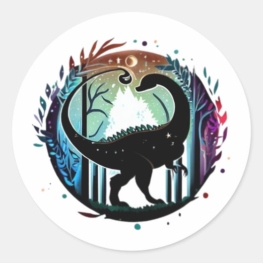 Stegosaurus Dinosaur Bos Silhouet Ontwerp Ronde Sticker (Voorkant)