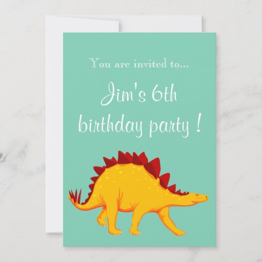 Stegosaurus dinosaur boyfeestje kaart (Voorkant)