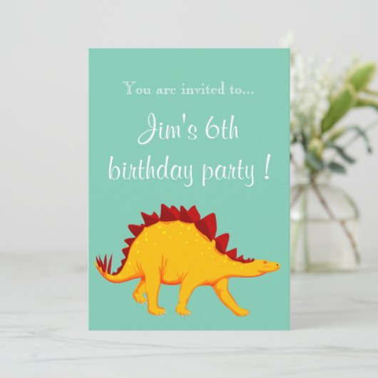 Stegosaurus dinosaur boyfeestje kaart (Staand voorkant)