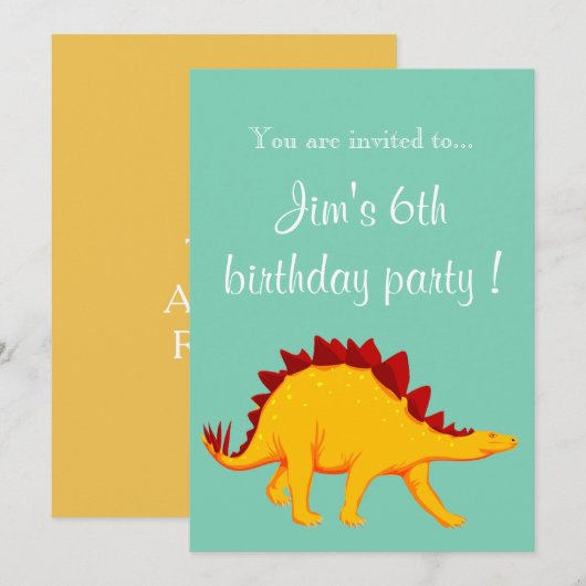 Stegosaurus dinosaur boyfeestje kaart (Voorkant / Achterkant)