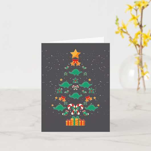Stegosaurus Dinosaur Christmas Tree Xmas Long Slee Kaart (Gele Bloem)