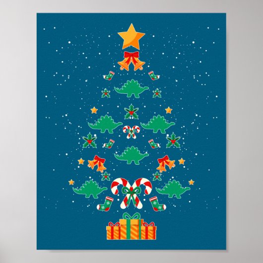Stegosaurus Dinosaur Christmas Tree Xmas Long Slee Poster (Voorkant)