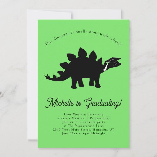 Stegosaurus Dinosaur Dino Graduation Party Kaart (Voorkant)