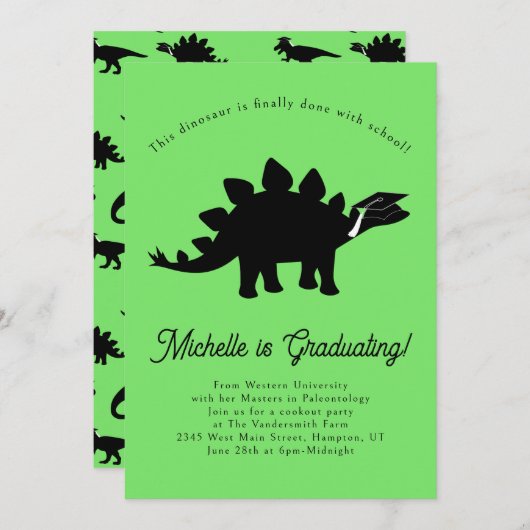 Stegosaurus Dinosaur Dino Graduation Party Kaart (Voorkant / Achterkant)