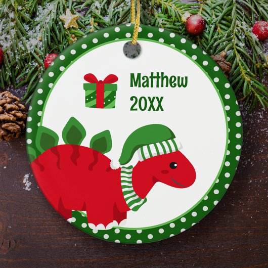 Stegosaurus Dinosaur Gepersonaliseerde Kinder Kers Keramisch Ornament